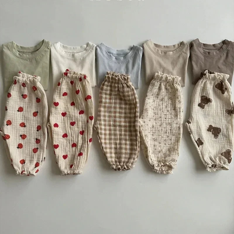 Neutral Print Organic Cotton Linen Baby & Toddler Pants